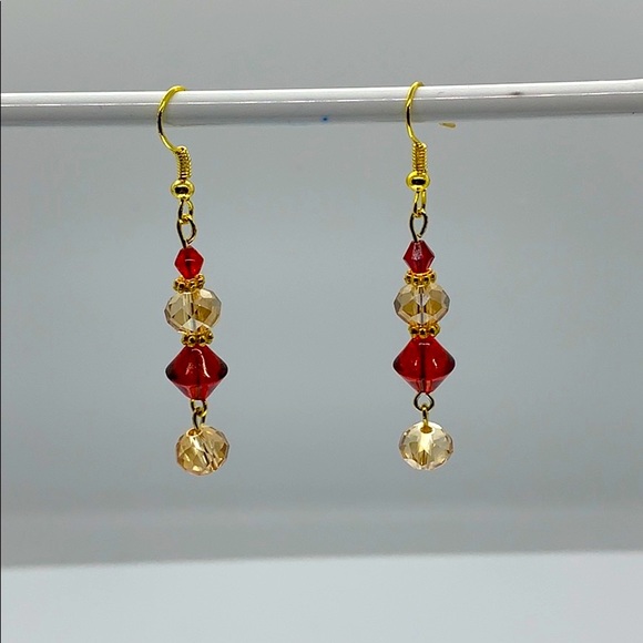 21056 Amber glass and red rhinestone earrings 21056 - Picture 1 of 4